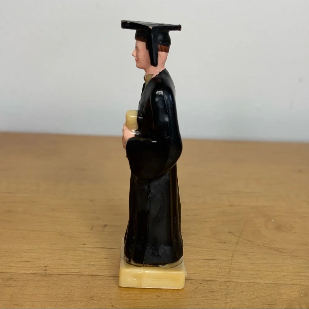 Vintage Plastic Cake Topper Male Graduate 1960s Black Gown And Cap 4